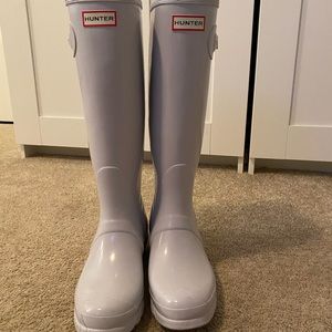 White glossy tall Hunter Rain Boots
